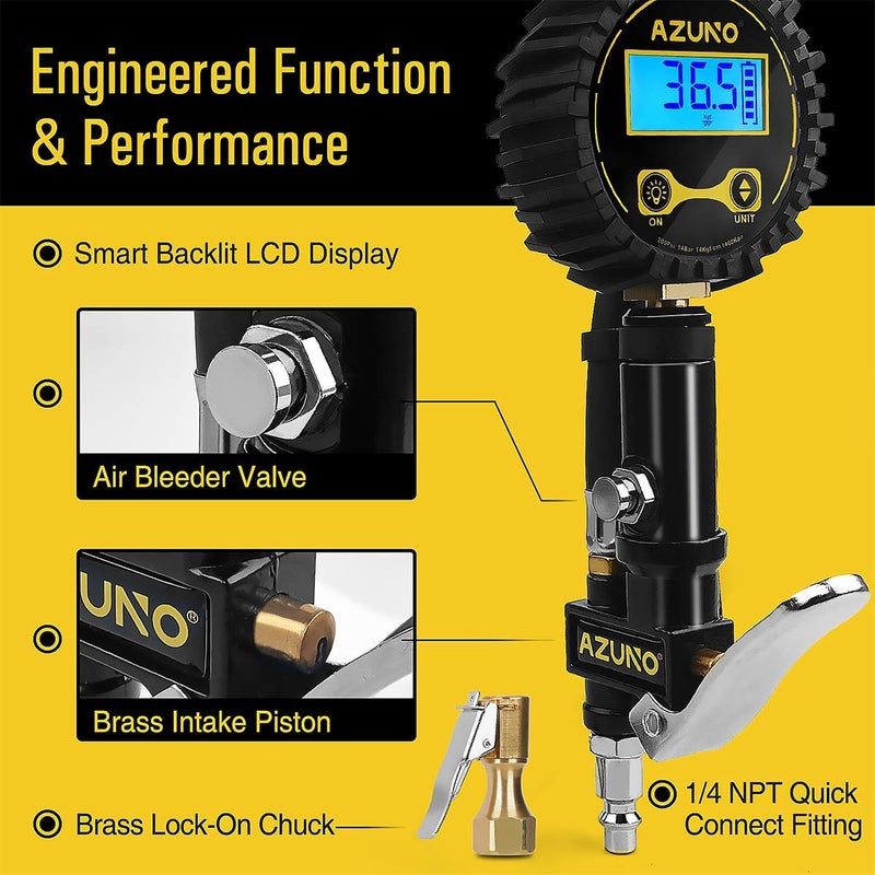 AZUNO Digital Bicycle Tire Inflator Gauge with Auto-Select Valve Type - Presta and Schrader Air Compressor Tool - Image 2